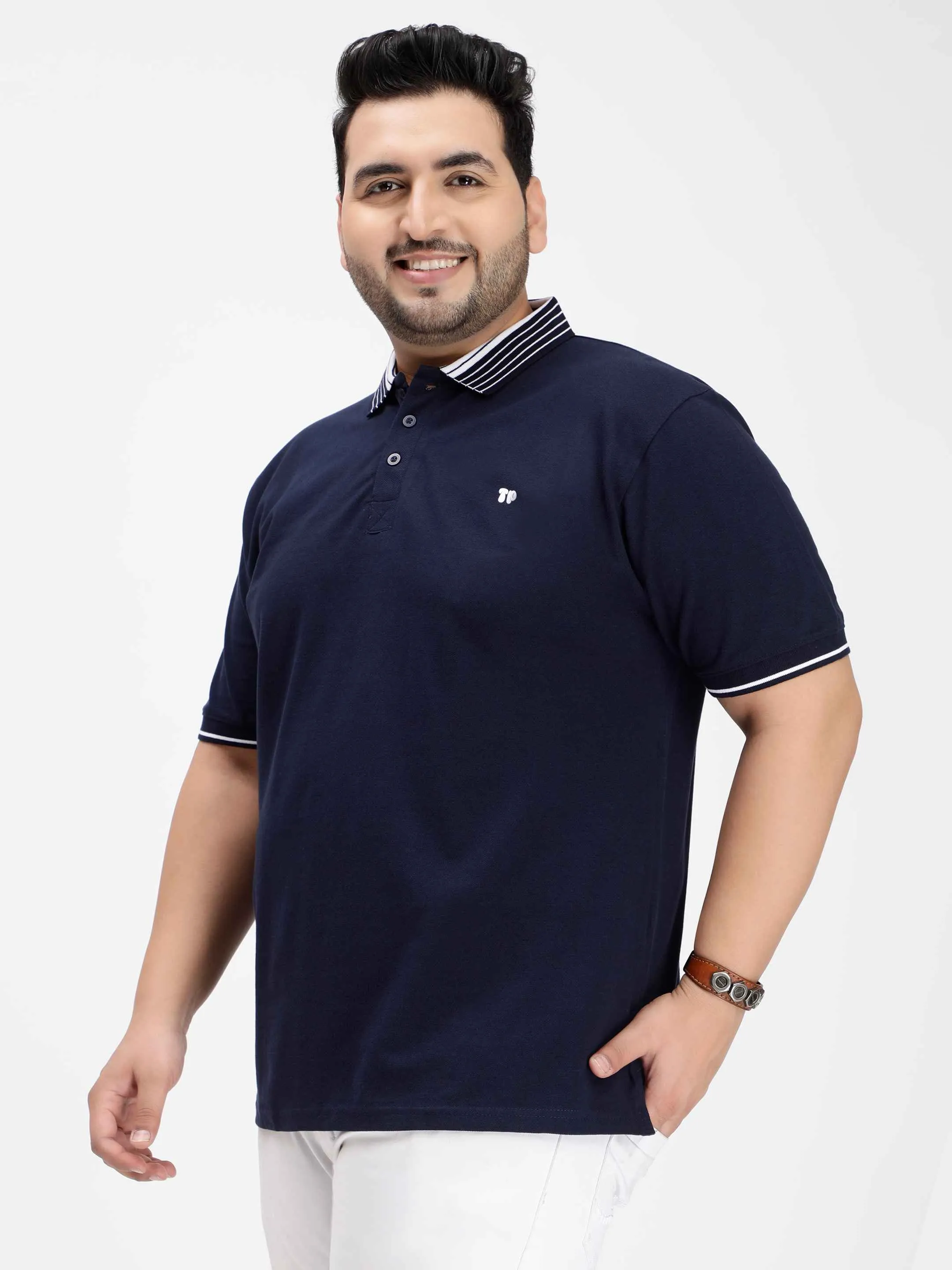 Seamless Stitch Navy Blue Plus Size Polo T-shirt