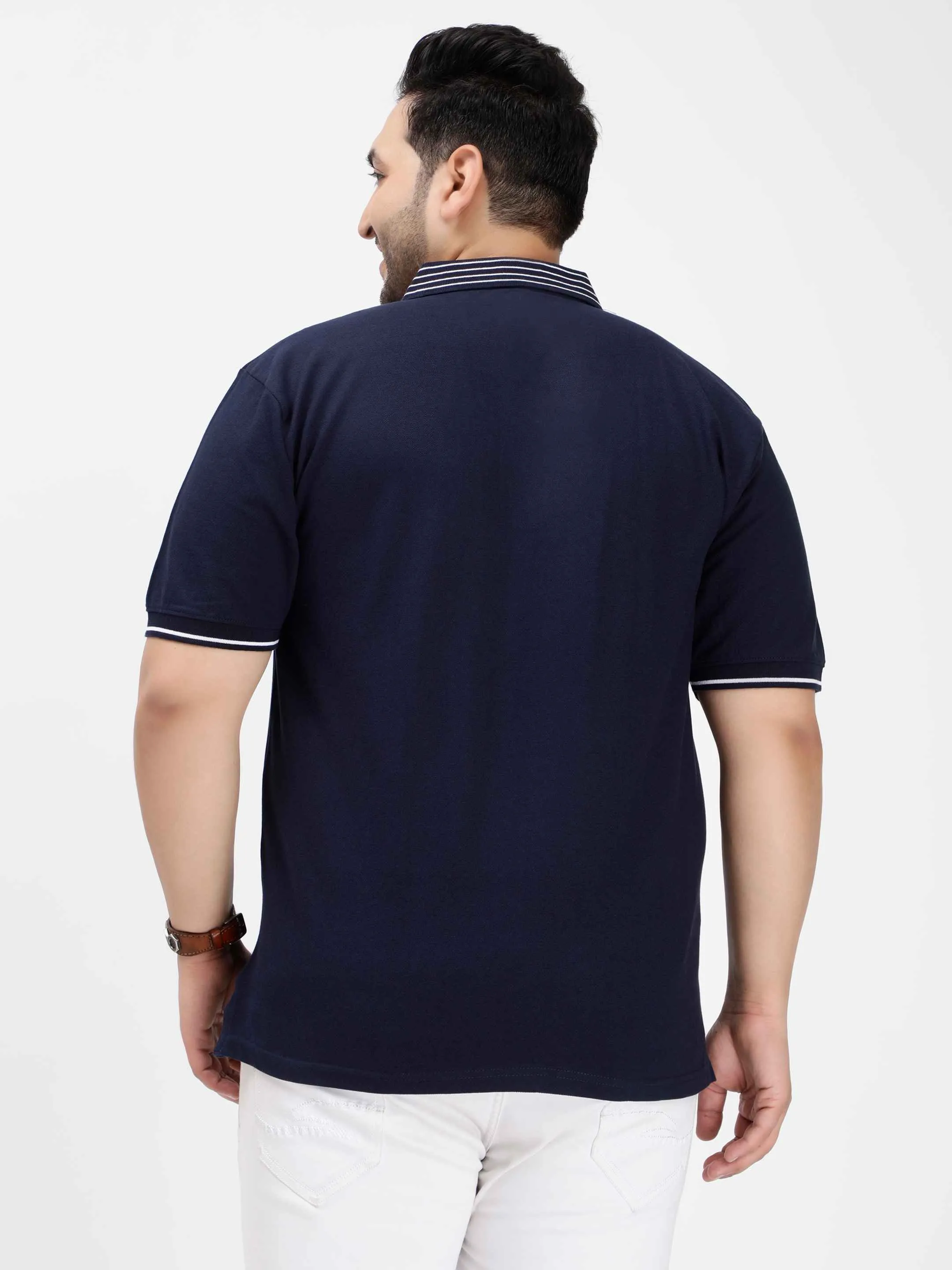 Seamless Stitch Navy Blue Plus Size Polo T-shirt