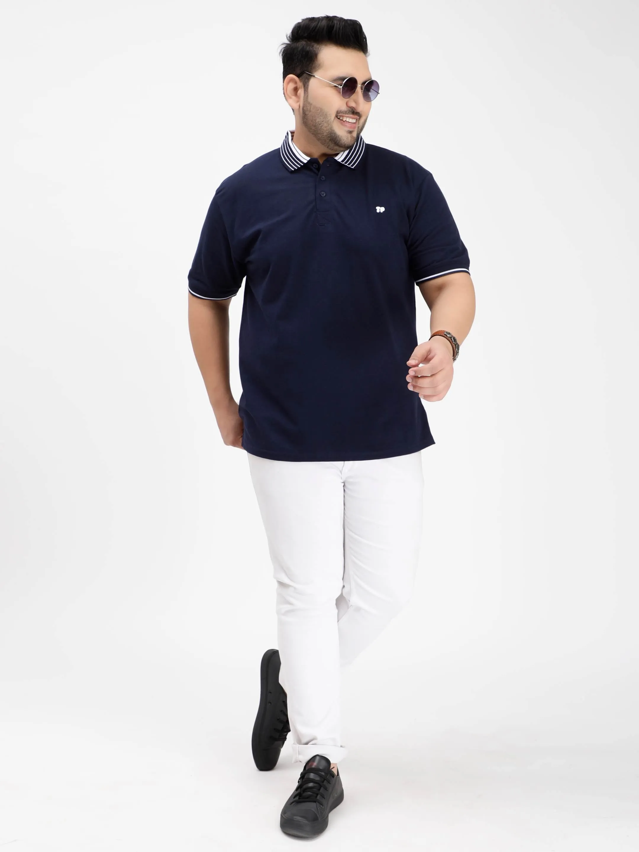 Seamless Stitch Navy Blue Plus Size Polo T-shirt