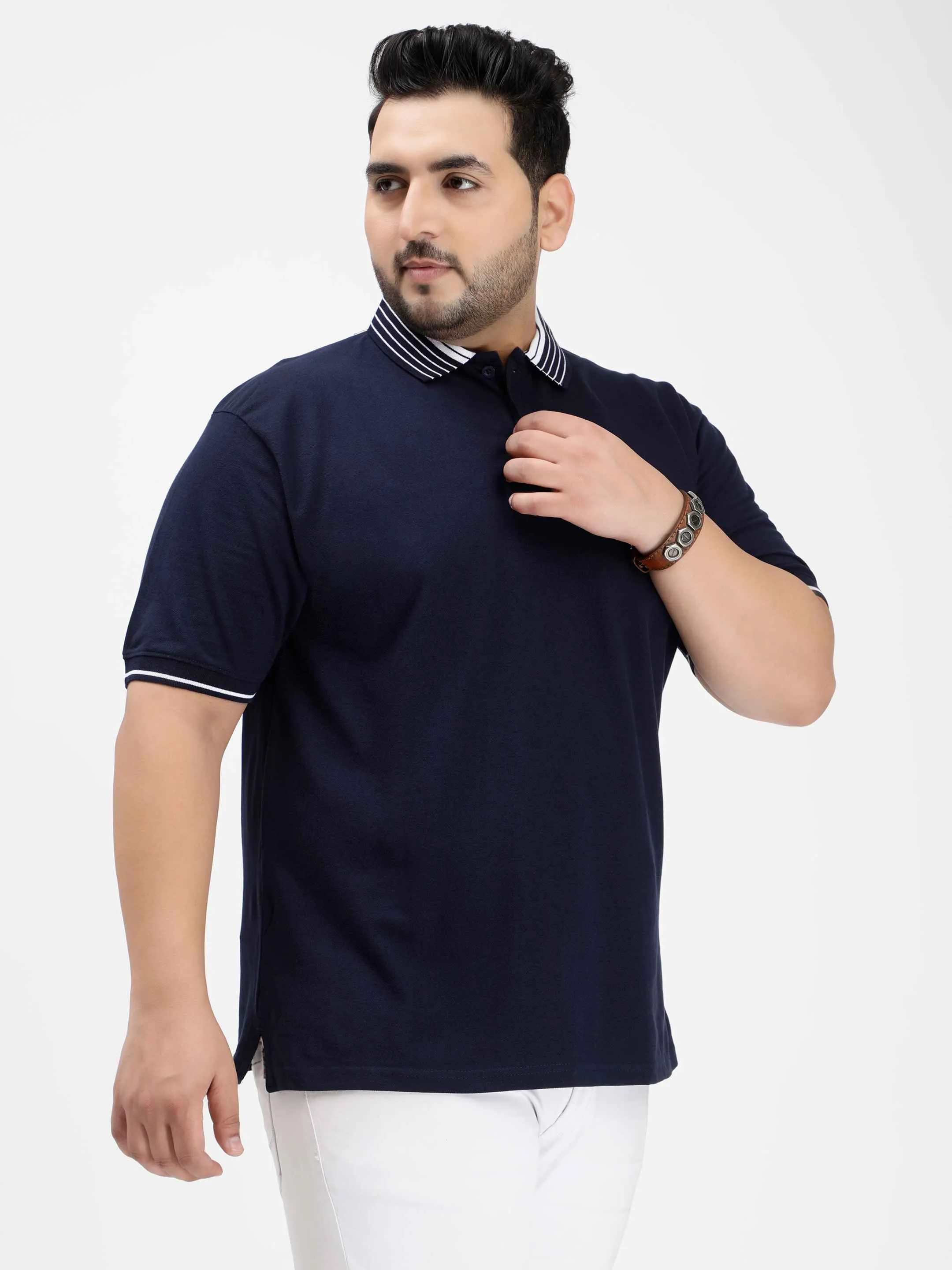 Seamless Stitch Navy Blue Plus Size Polo T-shirt