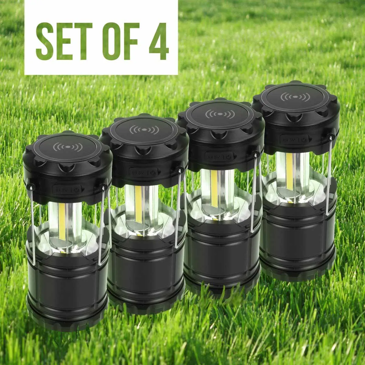 Set of 4 360-Degree Collapsible Camping Lanterns with Power Bank