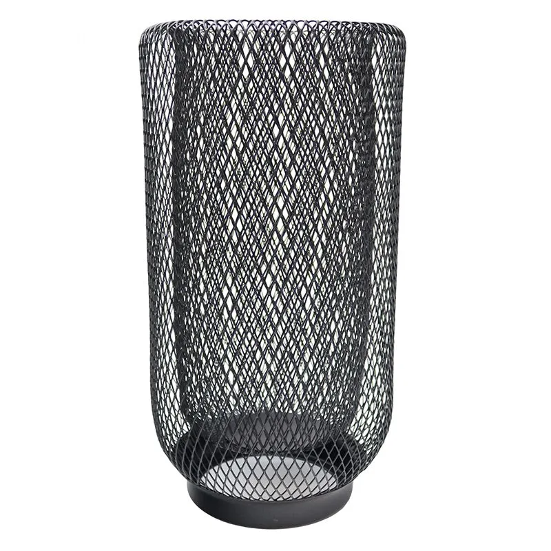 Set of Three Large Geometric Black Iron Mesh Hurricane Lantern Holders 26cm