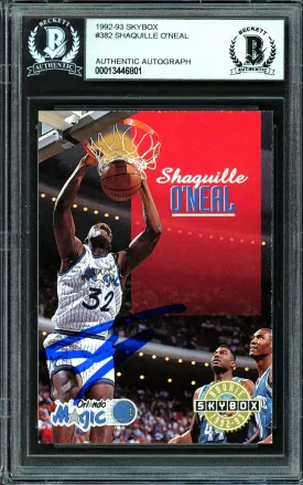 Shaquille Shaq O'Neal Autographed 1992-93 Skybox Rookie Card #382 Orlando Magic Beckett BAS #13446801