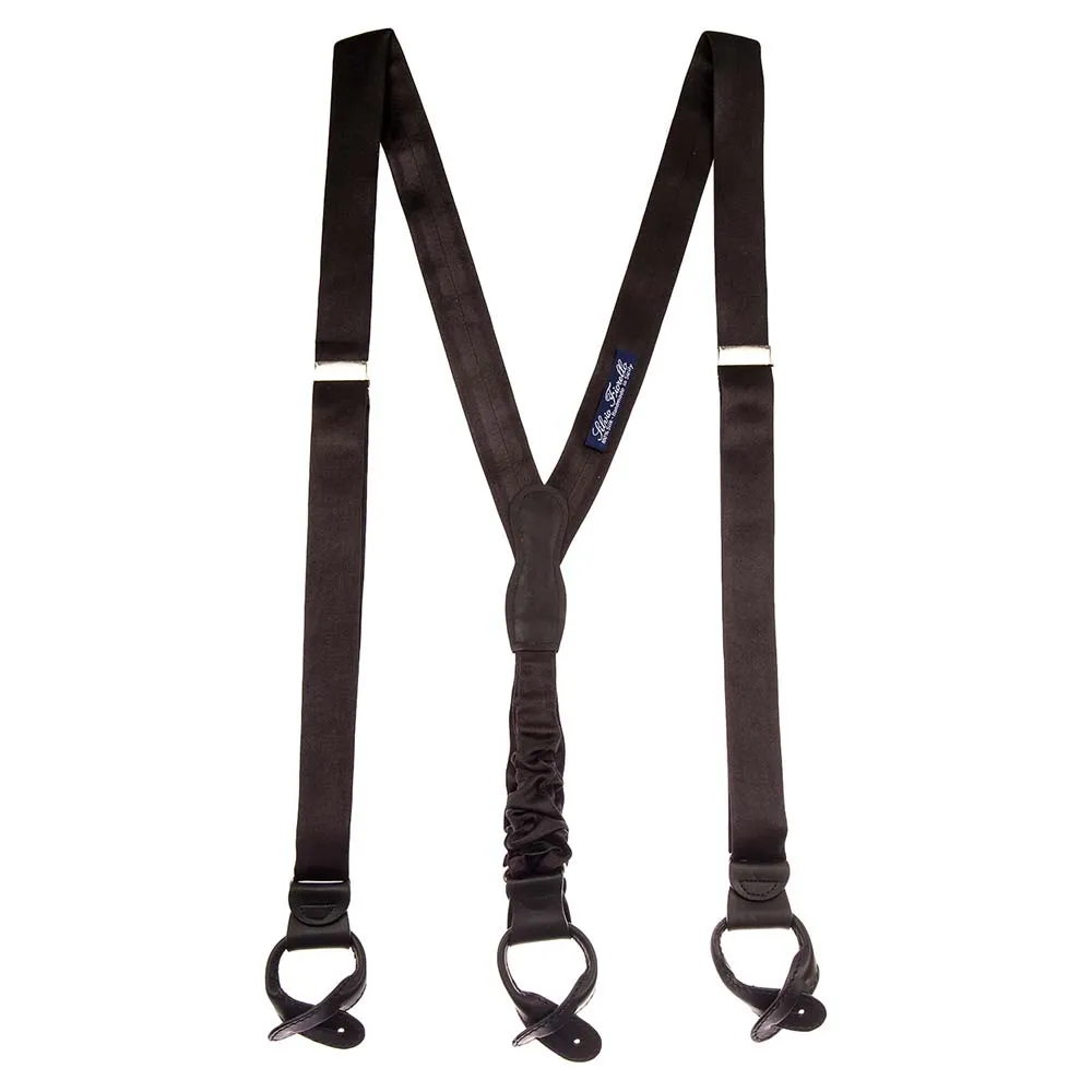 Slim Black Silk and Leather Braces