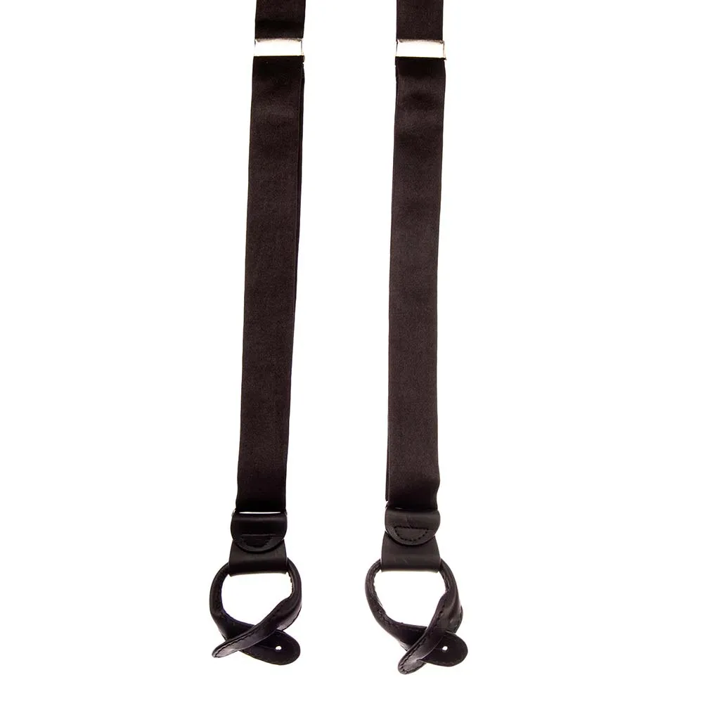 Slim Black Silk and Leather Braces