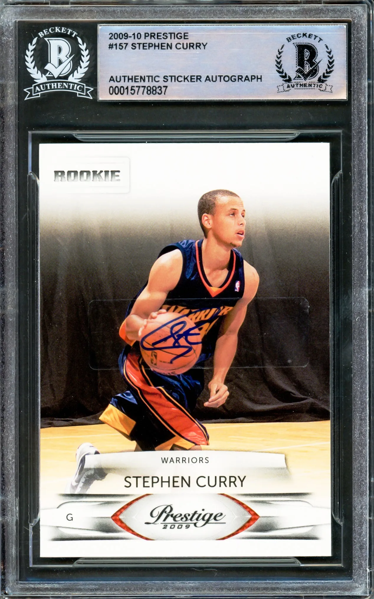 Stephen Curry Autographed 2009-10 Panini Prestige Rookie Card #157 Golden State Warriors Beckett BAS #15778837