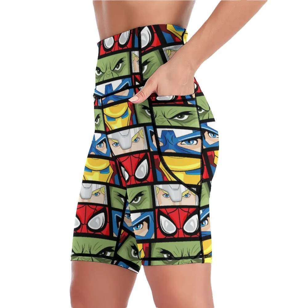 Super Heroes Eyes Women's Knee Length Athletic Yoga Shorts With Pockets