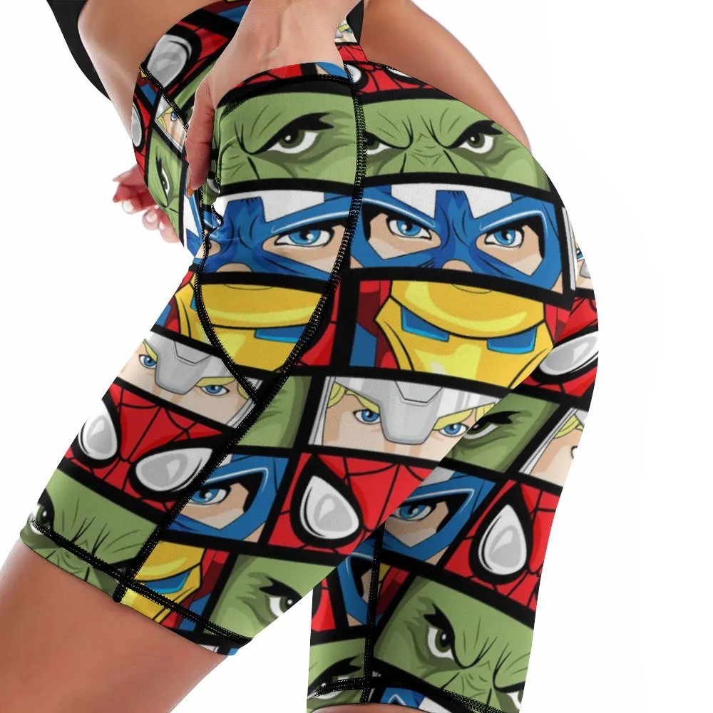 Super Heroes Eyes Women's Knee Length Athletic Yoga Shorts With Pockets