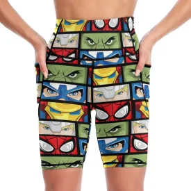 Super Heroes Eyes Women's Knee Length Athletic Yoga Shorts With Pockets