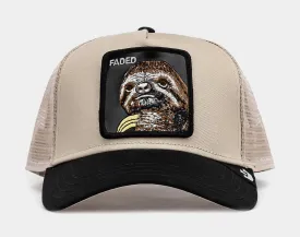 The Faded Sloth Trucker Mens Hat (Black/Beige)