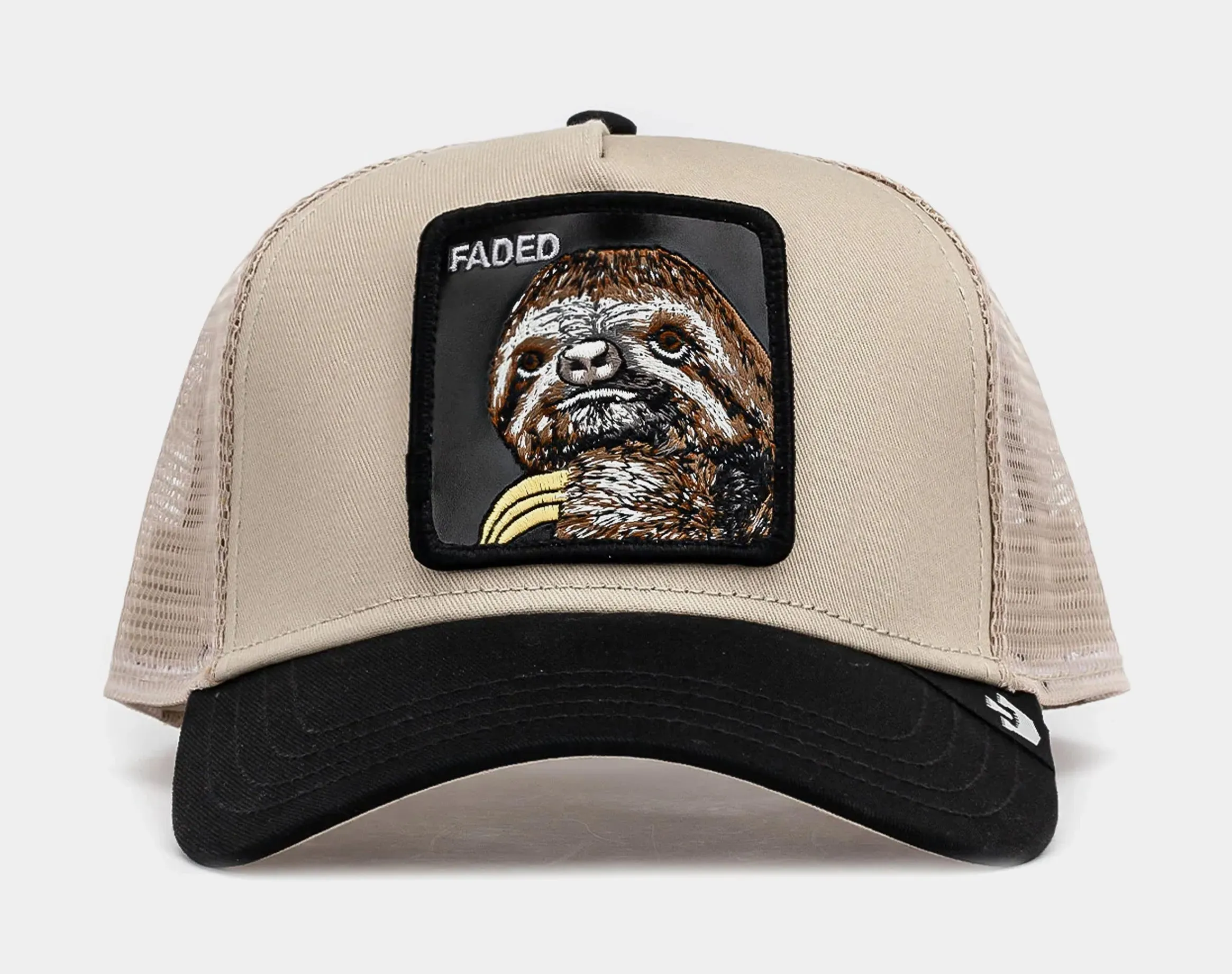 The Faded Sloth Trucker Mens Hat (Black/Beige)