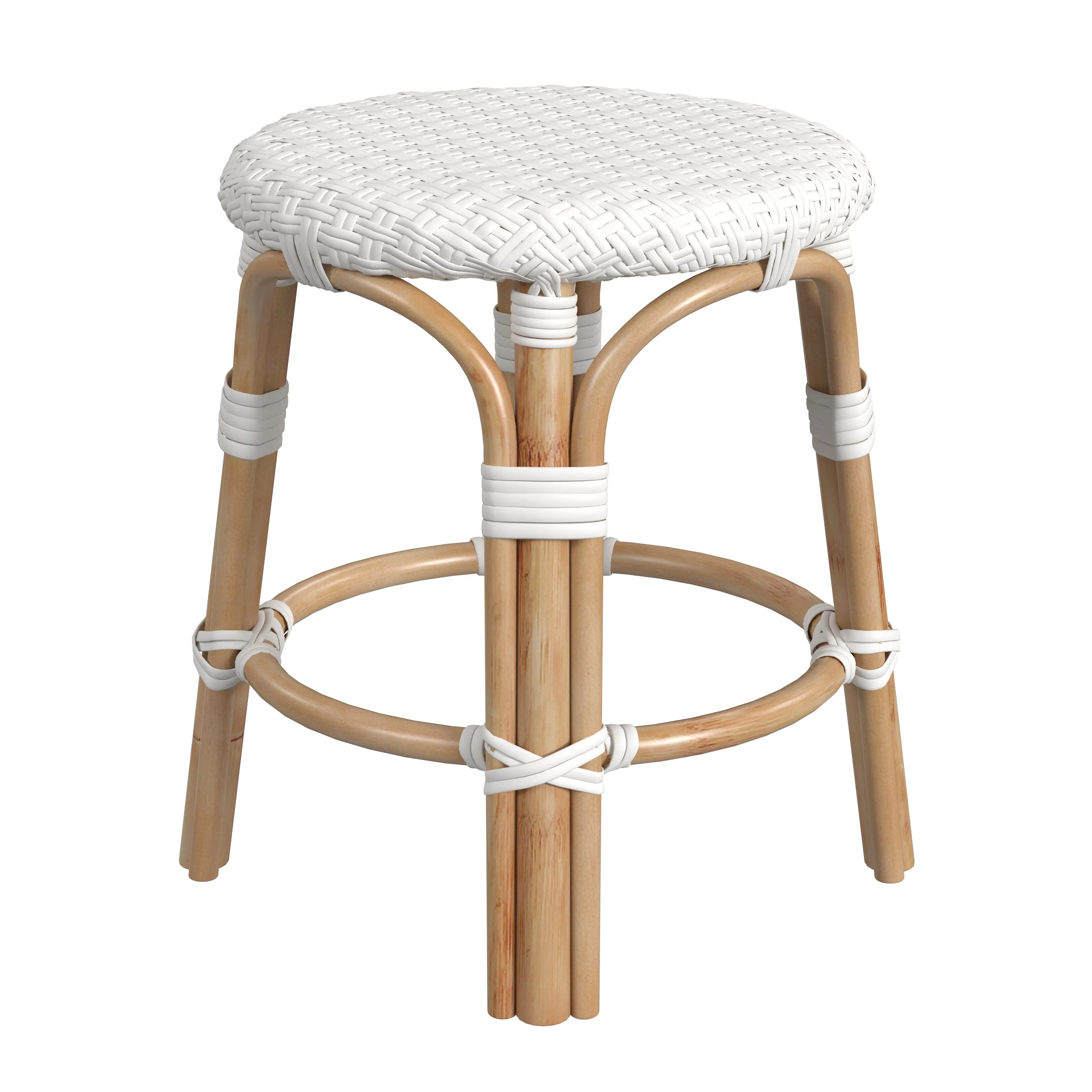 Tobias Rattan Round 18" Stool in White  5745304