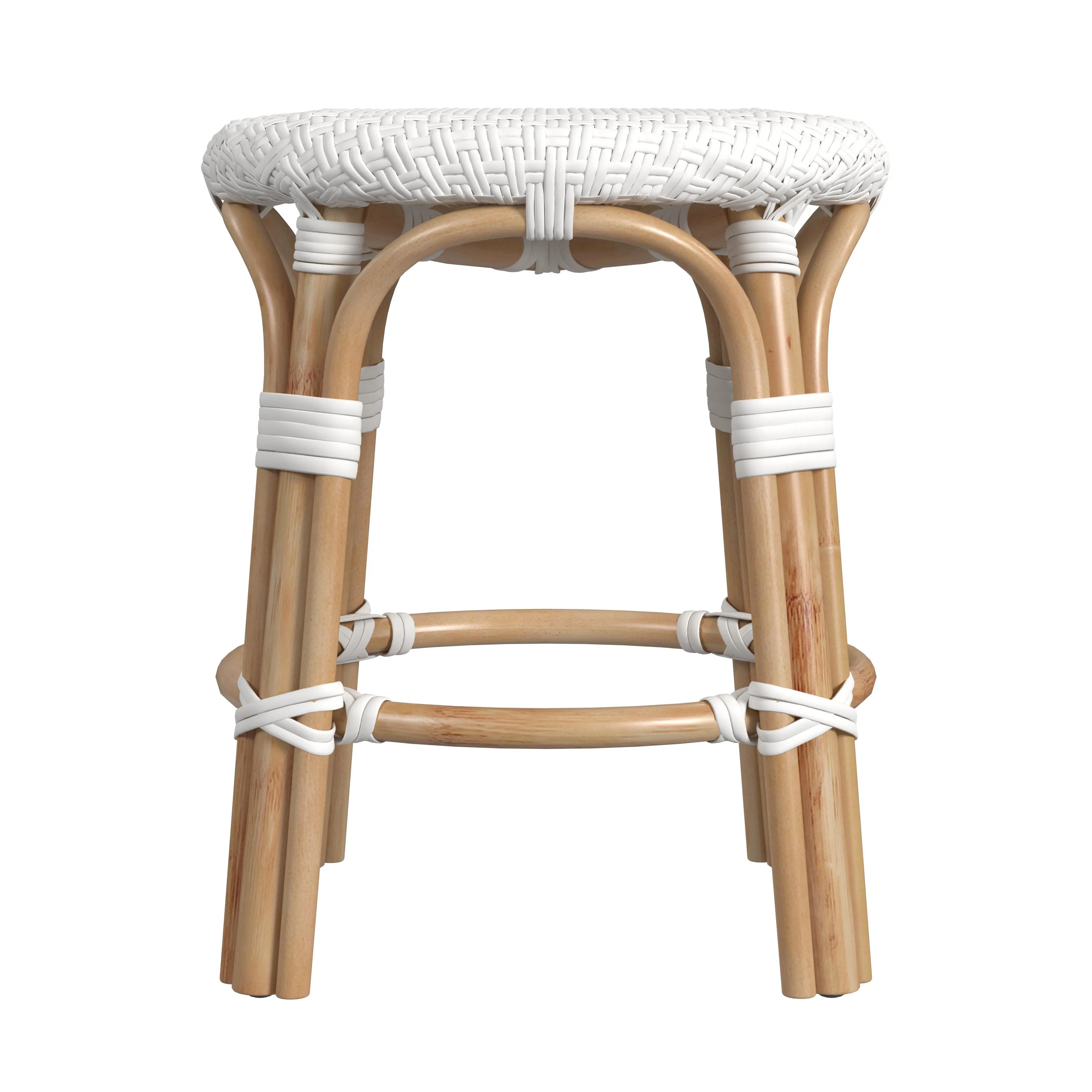 Tobias Rattan Round 18" Stool in White  5745304