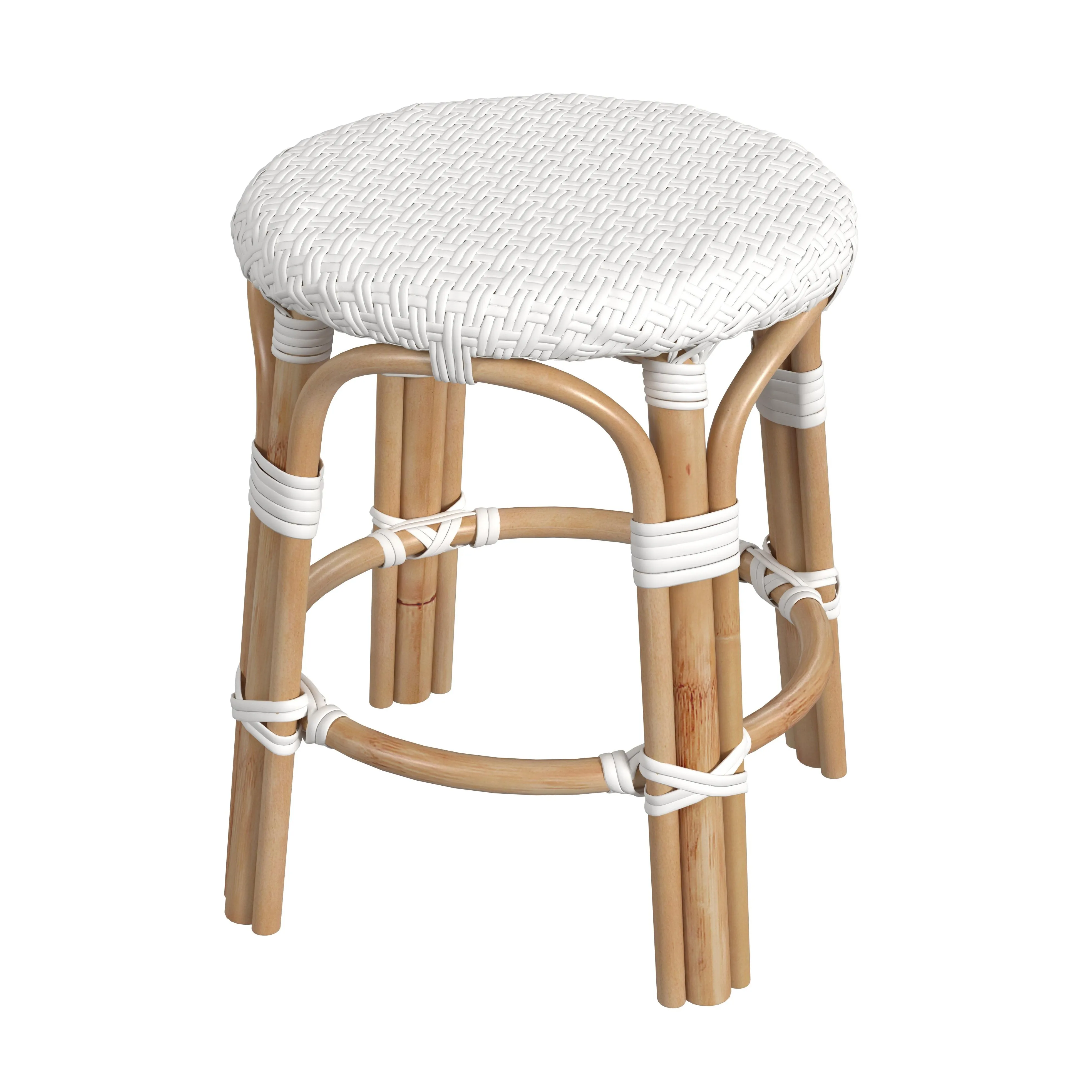 Tobias Rattan Round 18" Stool in White  5745304