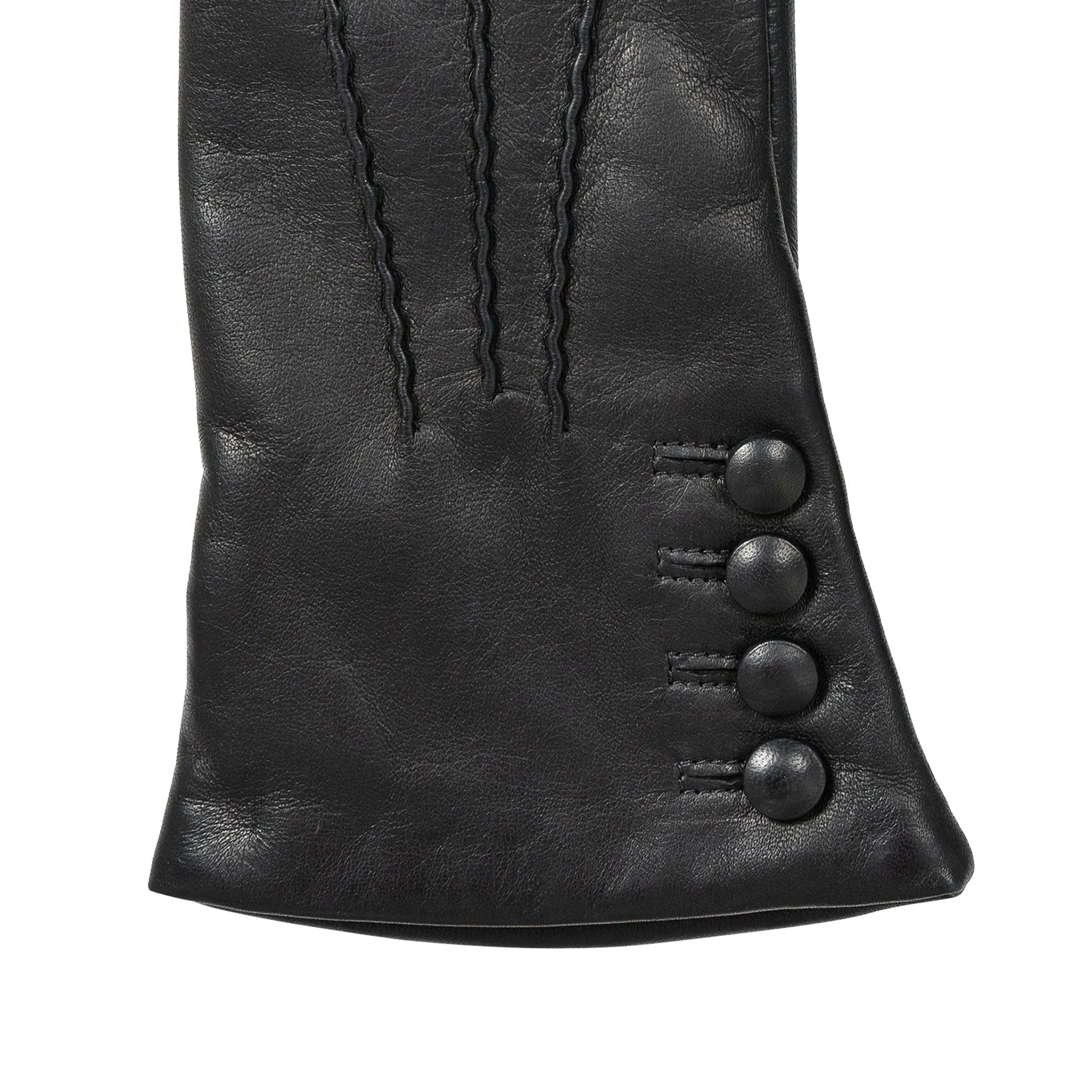 Women’s Touchscreen Three-Point Cashmere-Lined Leather Gloves with Buttons