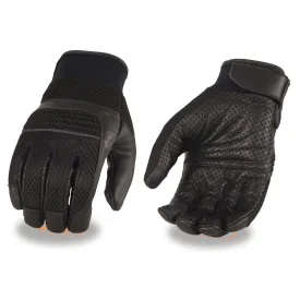 Xelement XG7503 Men's Black Leather and Mesh Racing Gloves with